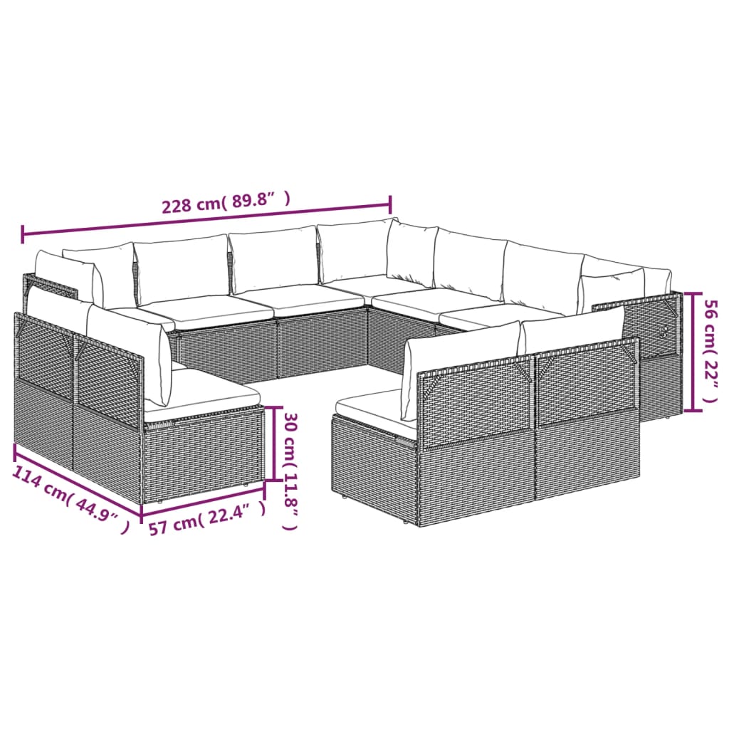 11 Piece Garden Lounge Set with Cushions Grey Poly Rattan