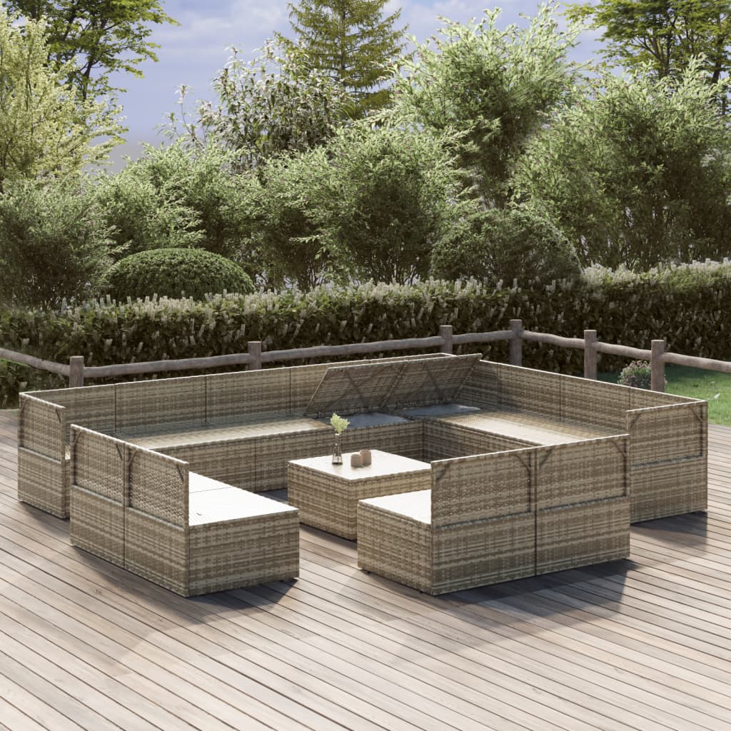 13 Piece Garden Lounge Set with Cushions Grey Poly Rattan