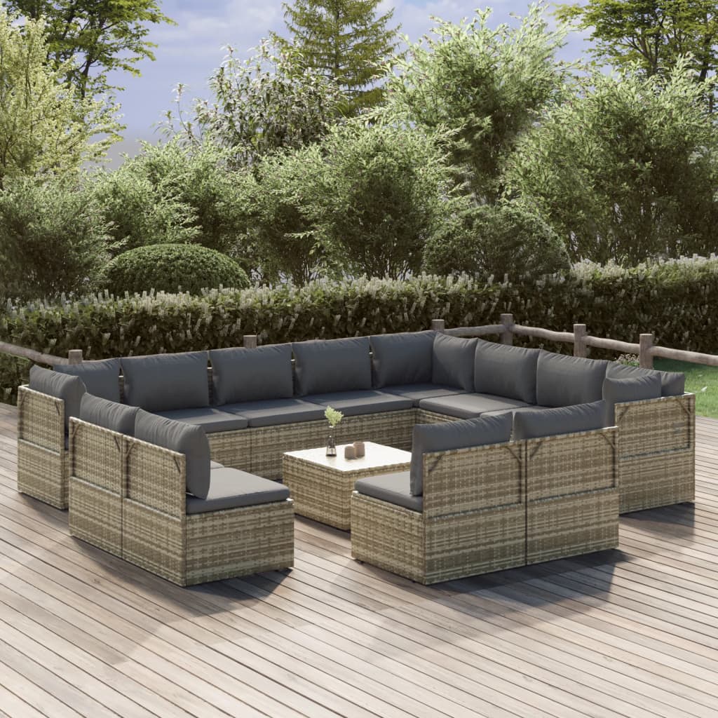 13 Piece Garden Lounge Set with Cushions Grey Poly Rattan