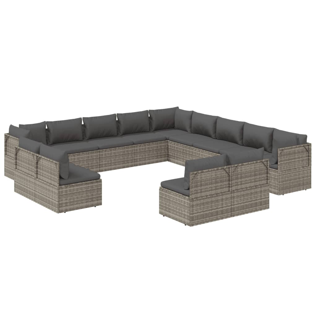 13 Piece Garden Lounge Set with Cushions Grey Poly Rattan