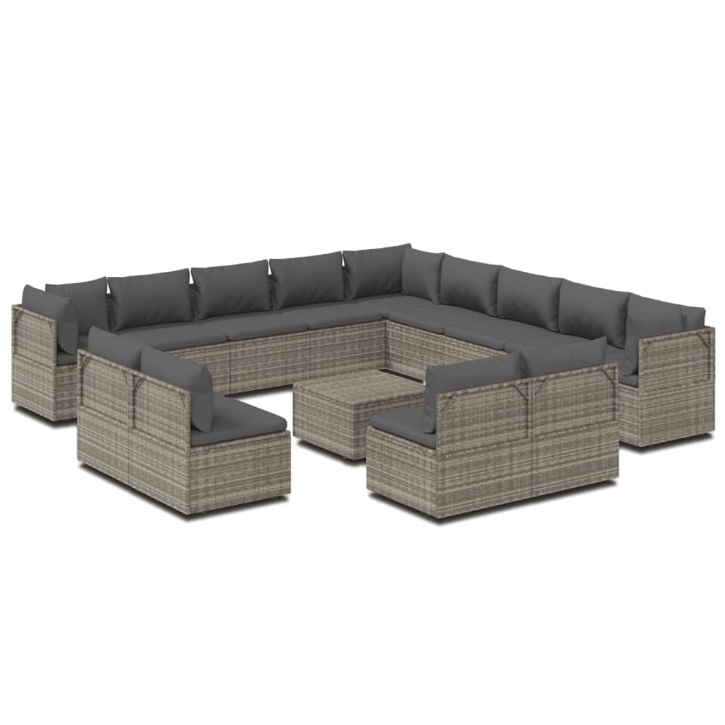 14 Piece Garden Lounge Set with Cushions Grey Poly Rattan