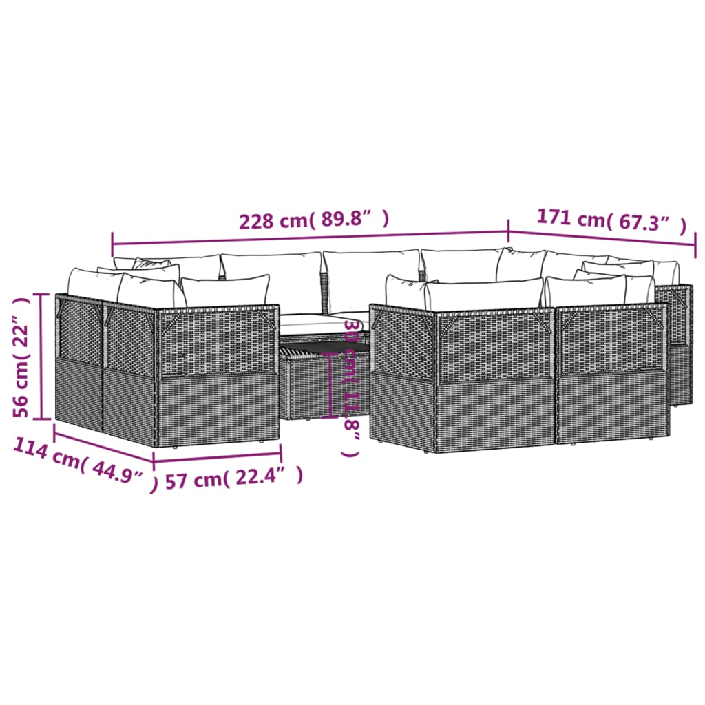 12 Piece Garden Lounge Set with Cushions Grey Poly Rattan