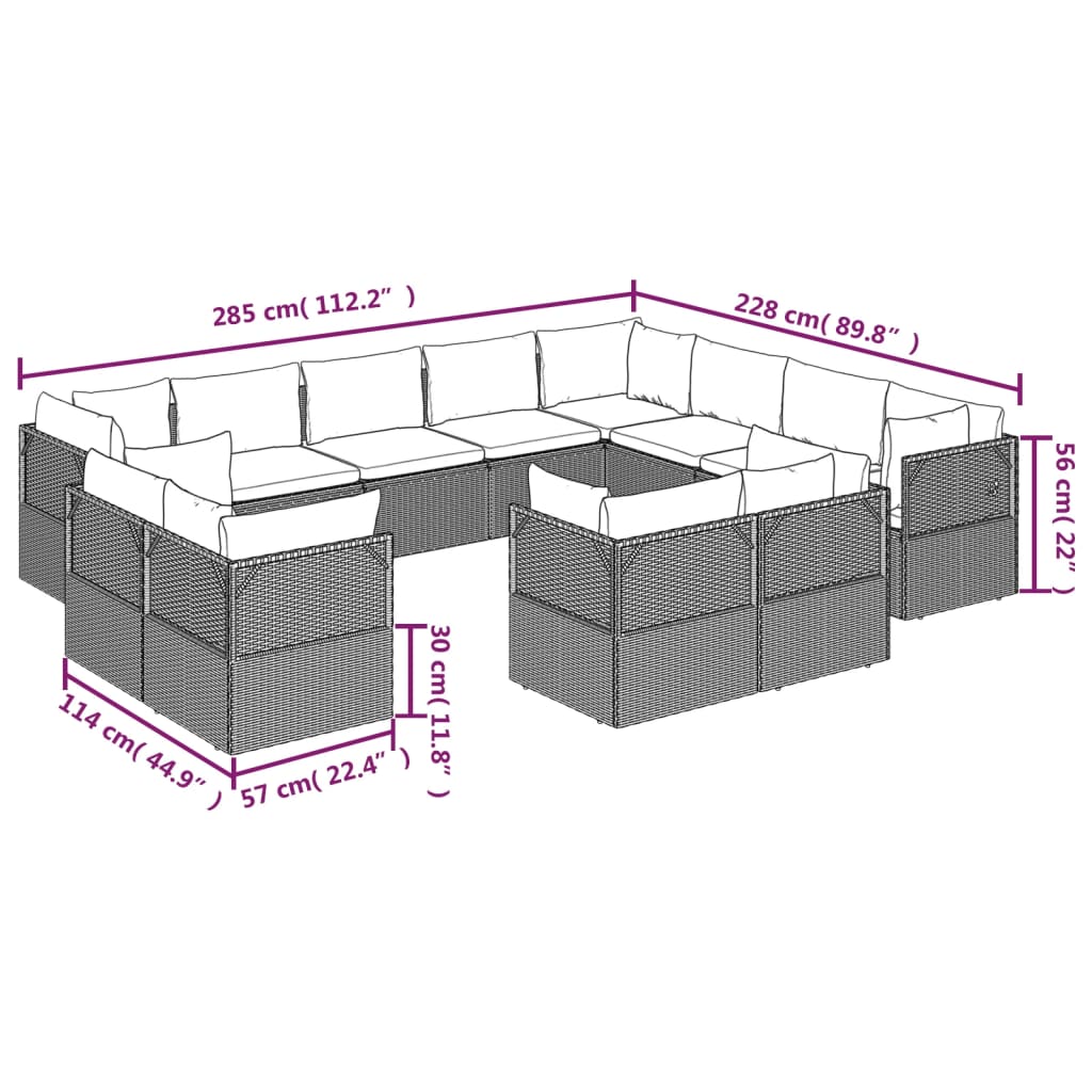 12 Piece Garden Lounge Set with Cushions Grey Poly Rattan