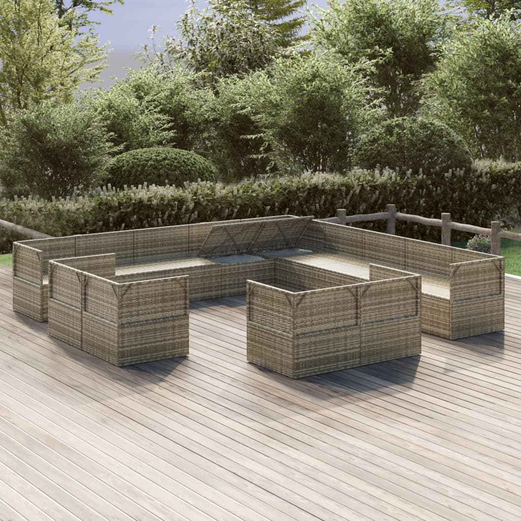 13 Piece Garden Lounge Set with Cushions Grey Poly Rattan