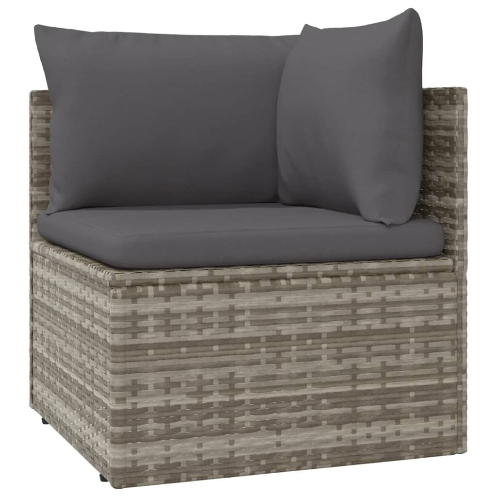 14 Piece Garden Lounge Set with Cushions Grey Poly Rattan