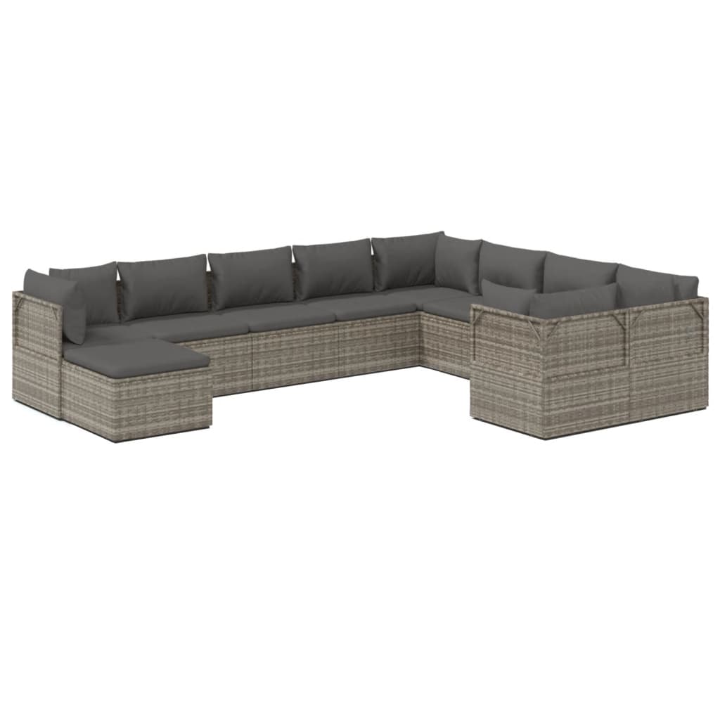 10 Piece Garden Lounge Set with Cushions Grey Poly Rattan