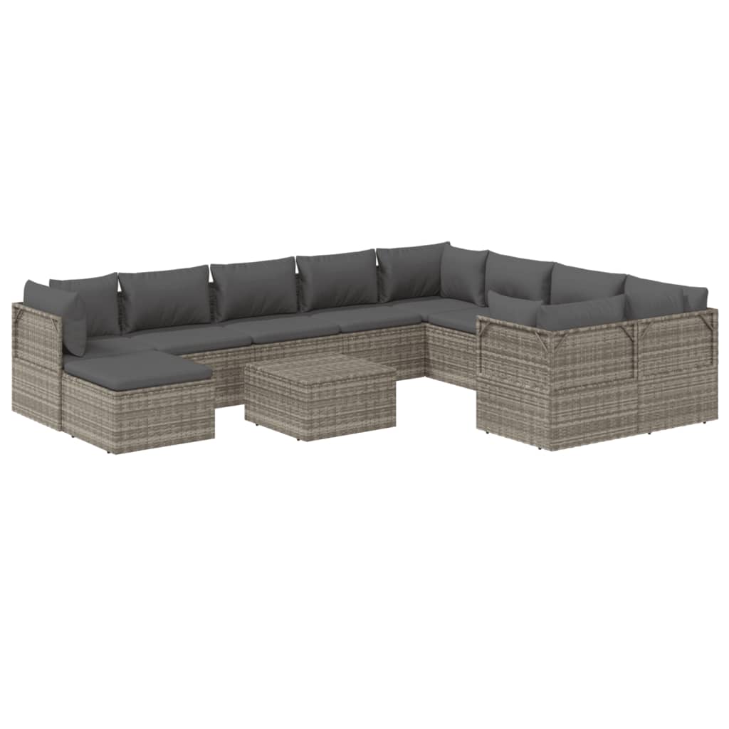 11 Piece Garden Lounge Set with Cushions Grey Poly Rattan