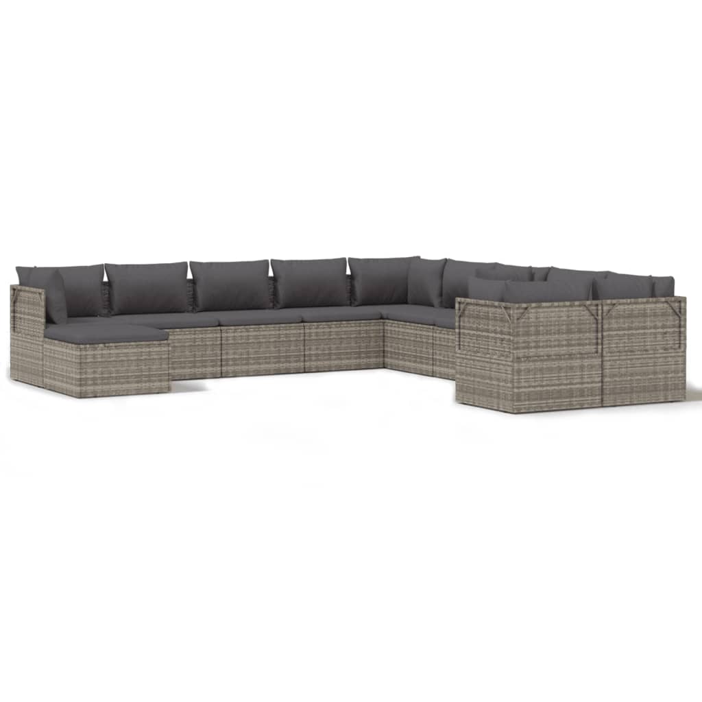 11 Piece Garden Lounge Set with Cushions Grey Poly Rattan