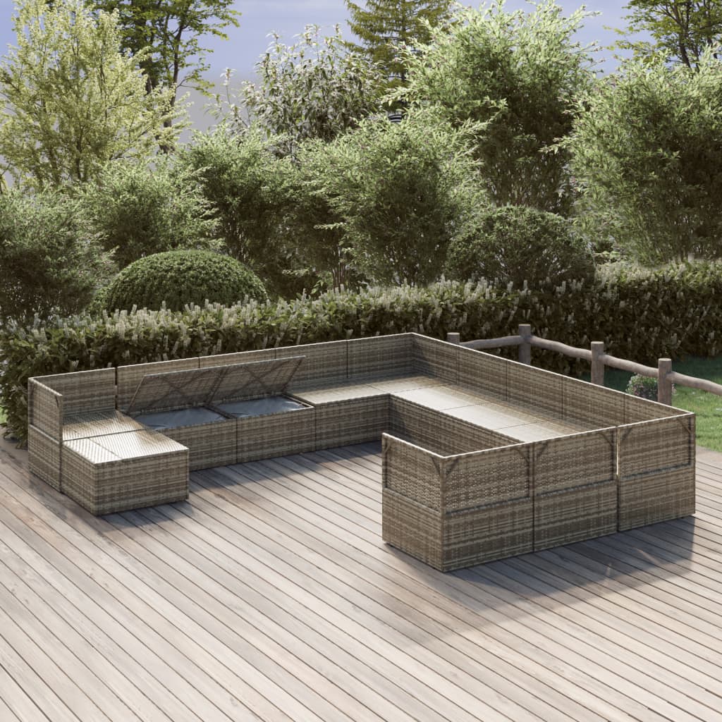 12 Piece Garden Lounge Set with Cushions Grey Poly Rattan