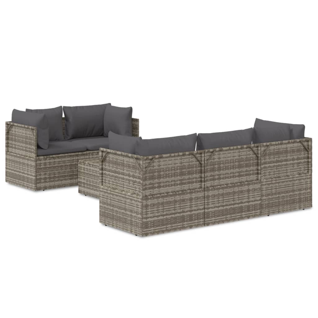 6 Piece Garden Lounge Set with Cushions Grey Poly Rattan