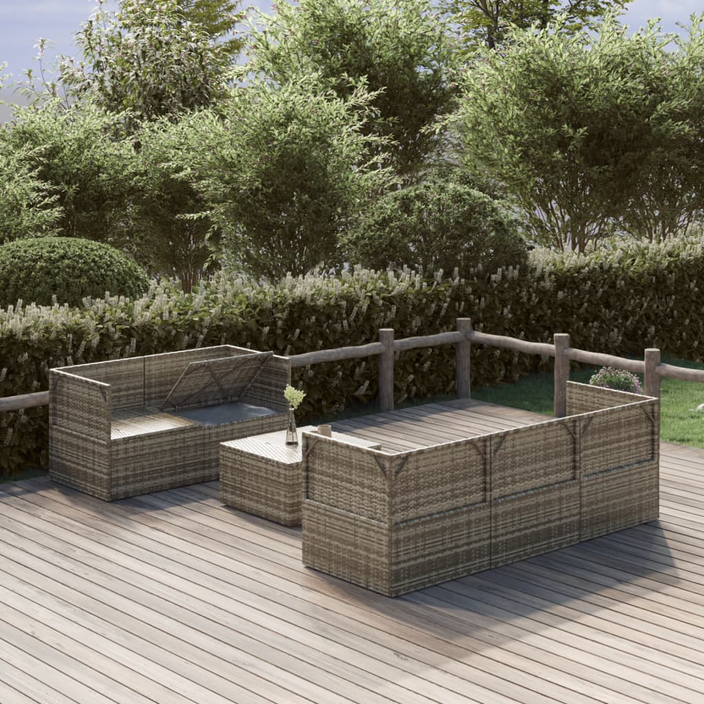 6 Piece Garden Lounge Set with Cushions Grey Poly Rattan