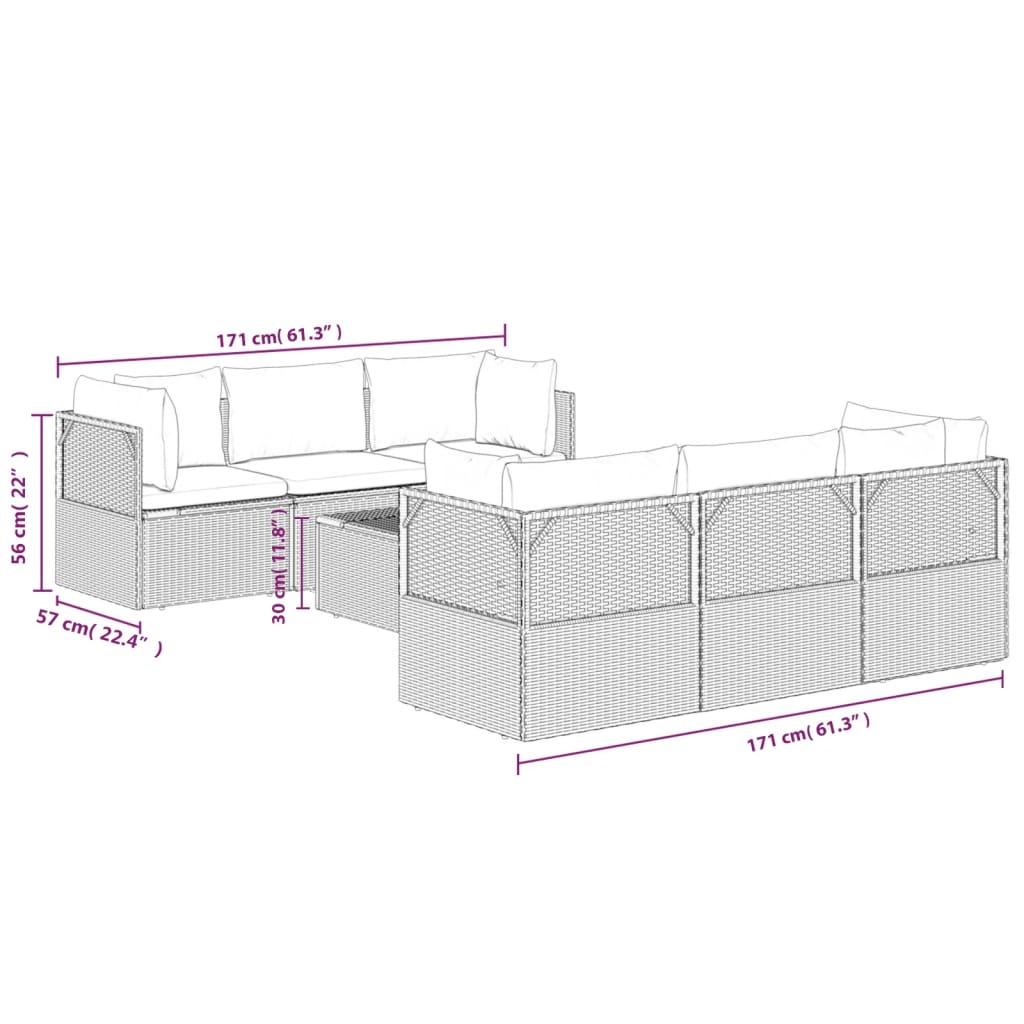 7 Piece Garden Lounge Set with Cushions Grey Poly Rattan