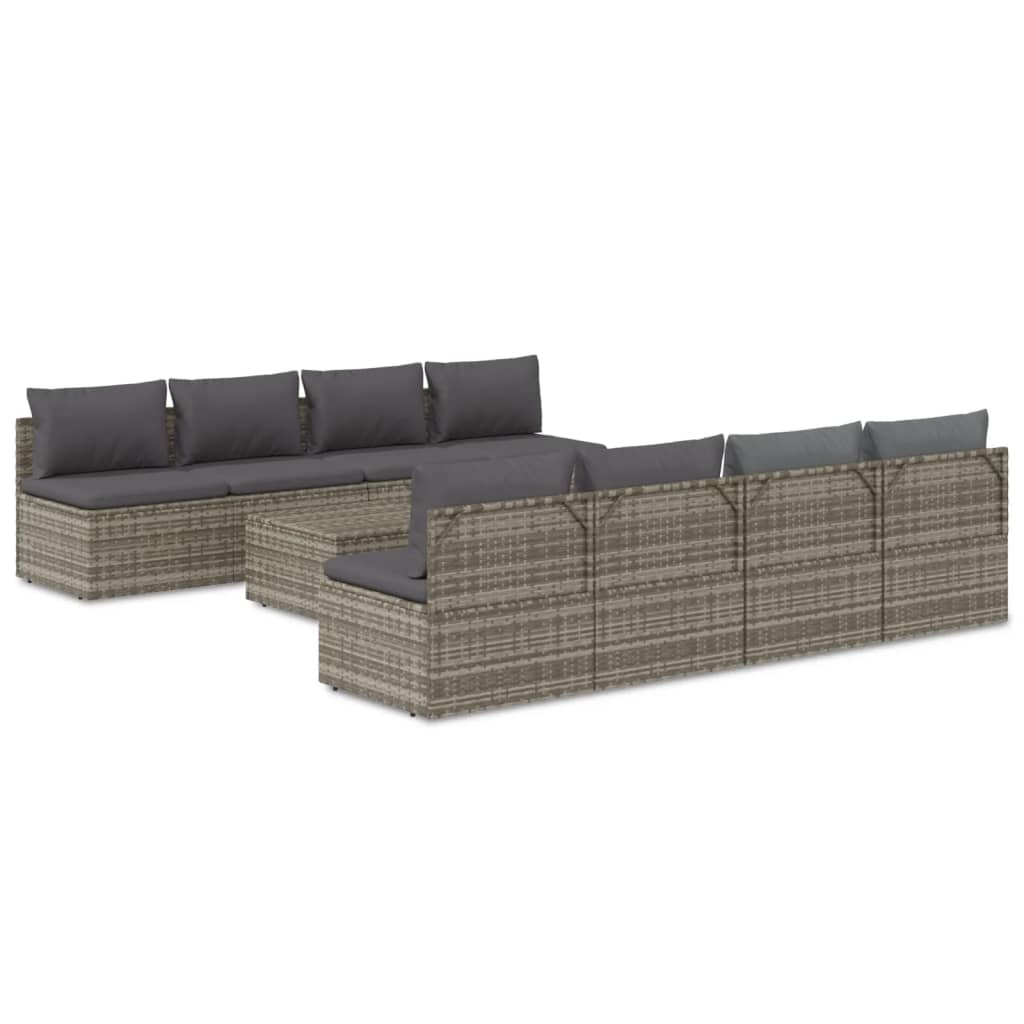 9 Piece Garden Lounge Set with Cushions Grey Poly Rattan