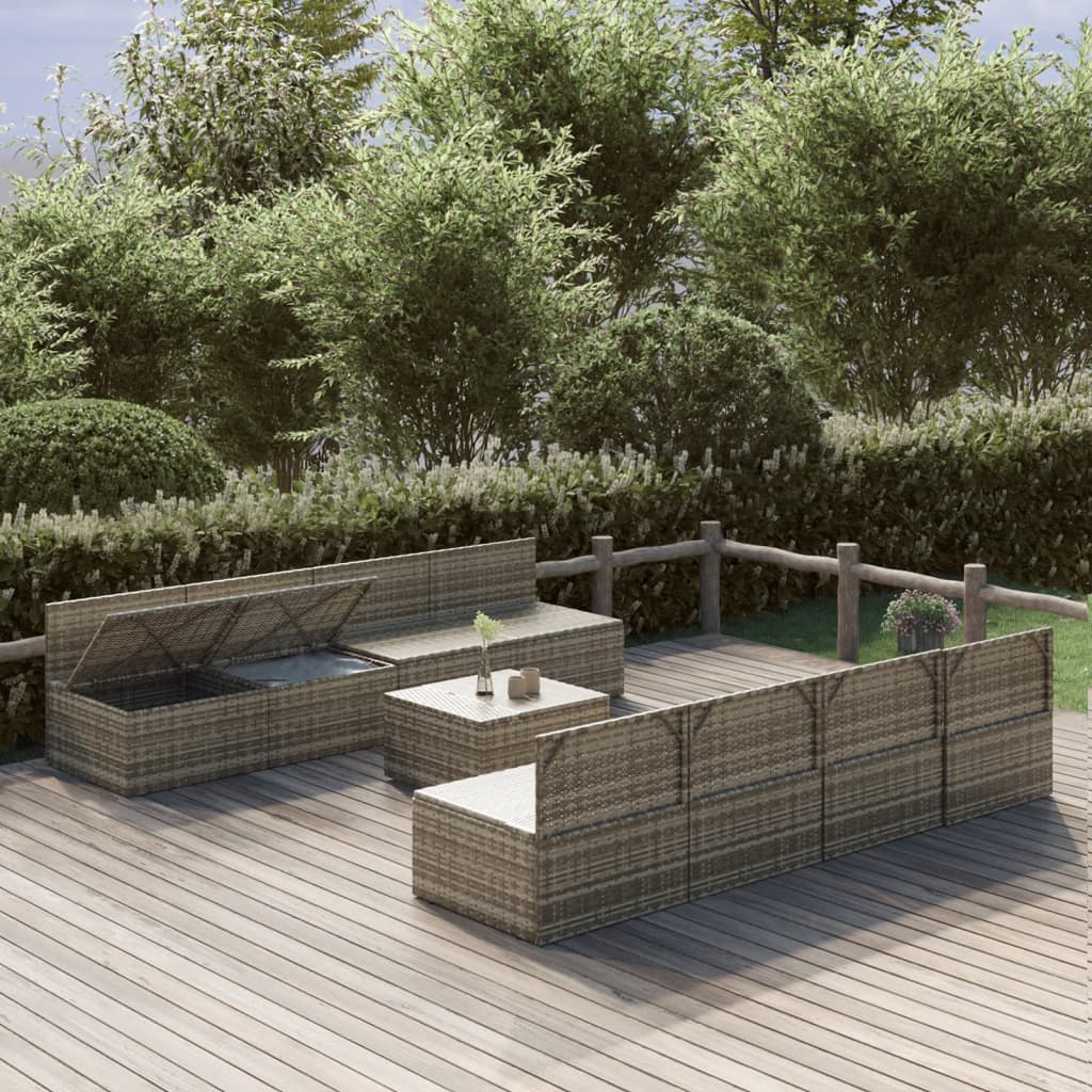 9 Piece Garden Lounge Set with Cushions Grey Poly Rattan