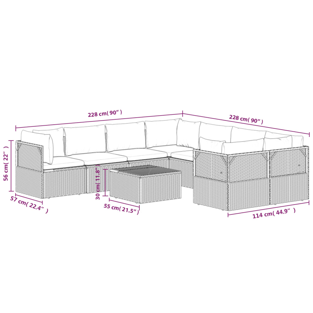 9 Piece Garden Lounge Set with Cushions Grey Poly Rattan