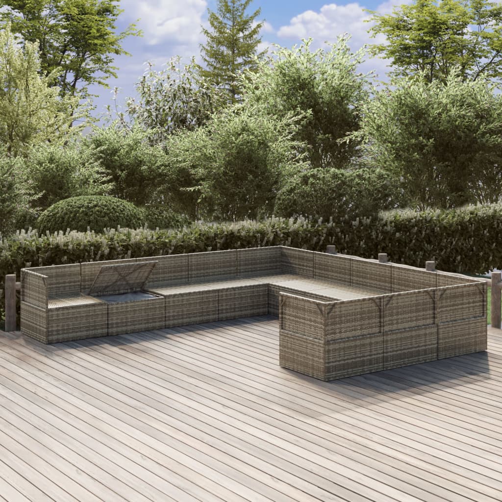 11 Piece Garden Lounge Set with Cushions Grey Poly Rattan
