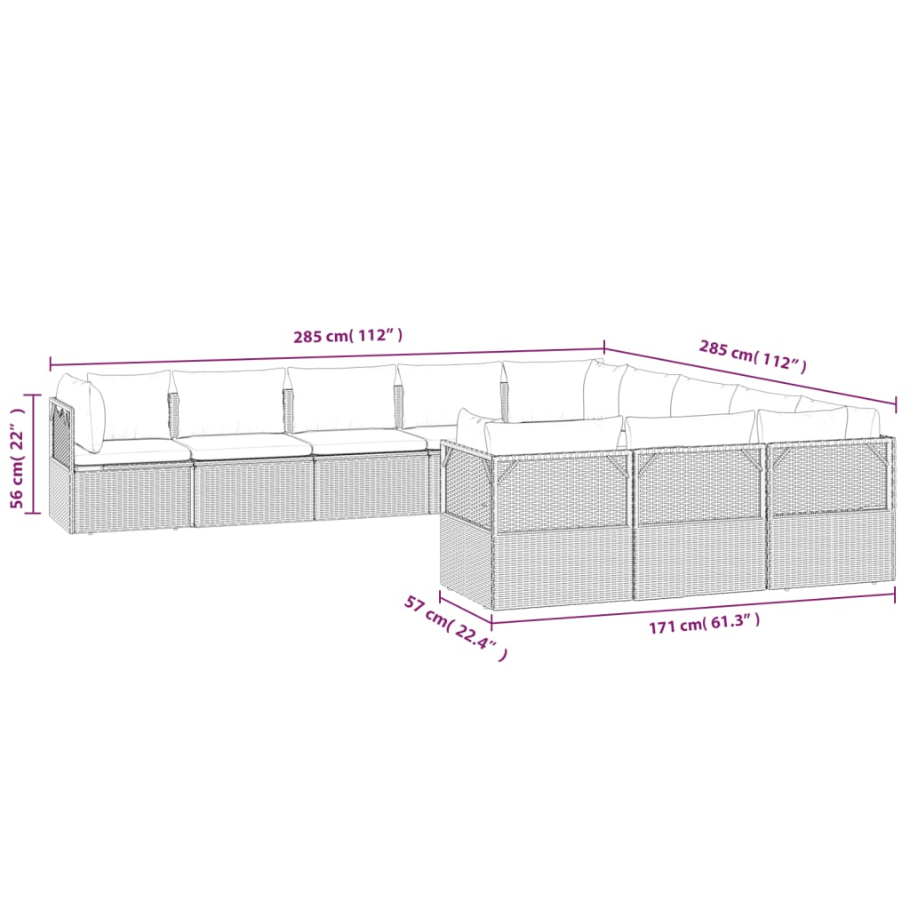 11 Piece Garden Lounge Set with Cushions Grey Poly Rattan