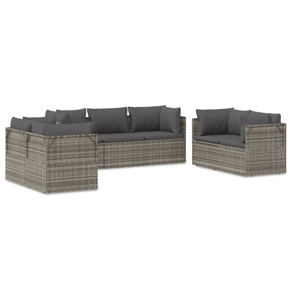 7 Piece Garden Lounge Set with Cushions Grey Poly Rattan
