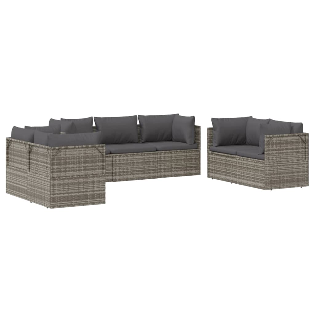 7 Piece Garden Lounge Set with Cushions Grey Poly Rattan