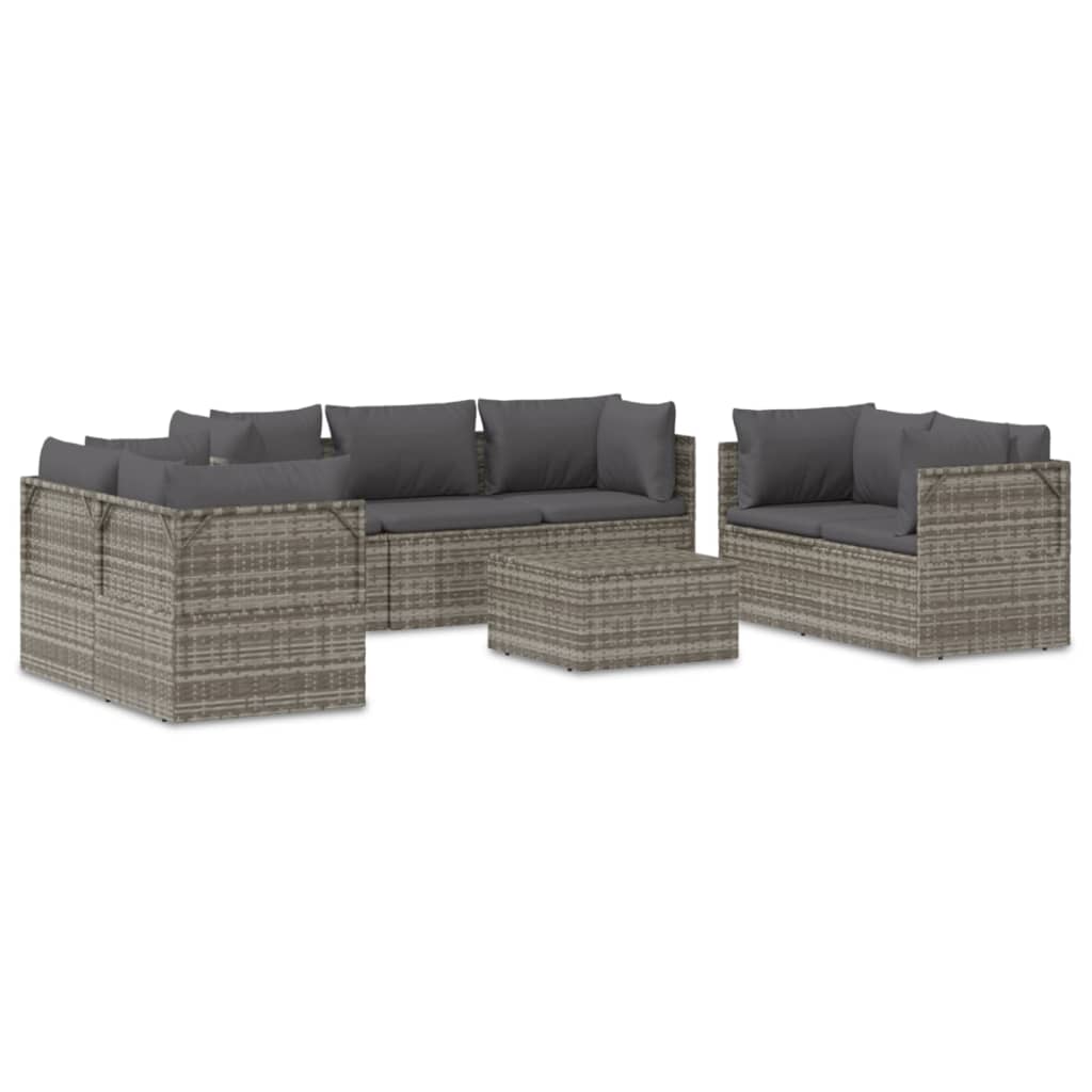 8 Piece Garden Lounge Set with Cushions Grey Poly Rattan