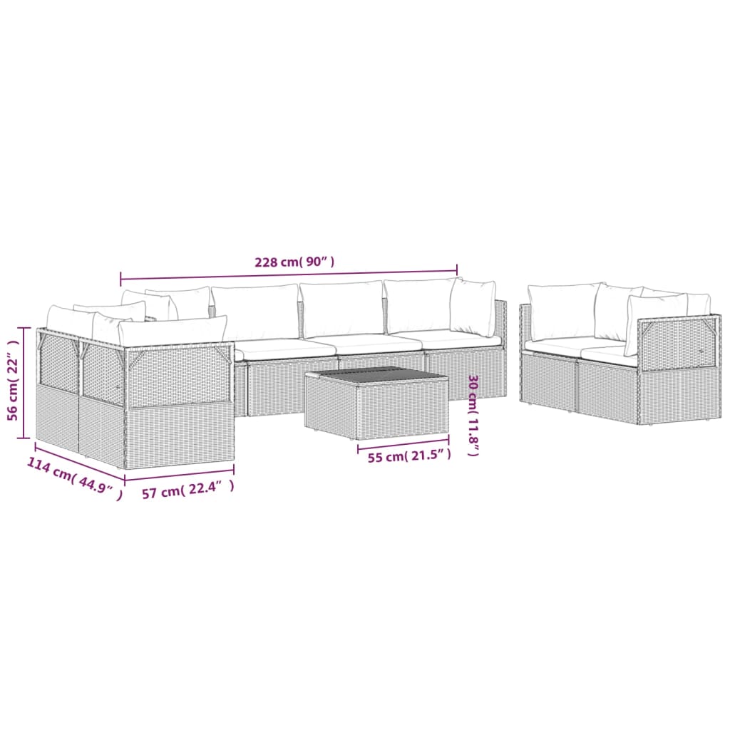9 Piece Garden Lounge Set with Cushions Grey Poly Rattan