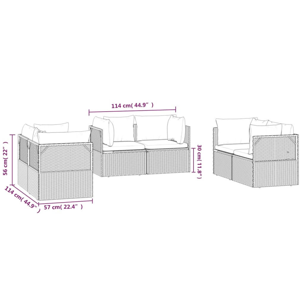 Garden Corner Sofas 6 pcs Grey 57x57x56 cm Poly Rattan