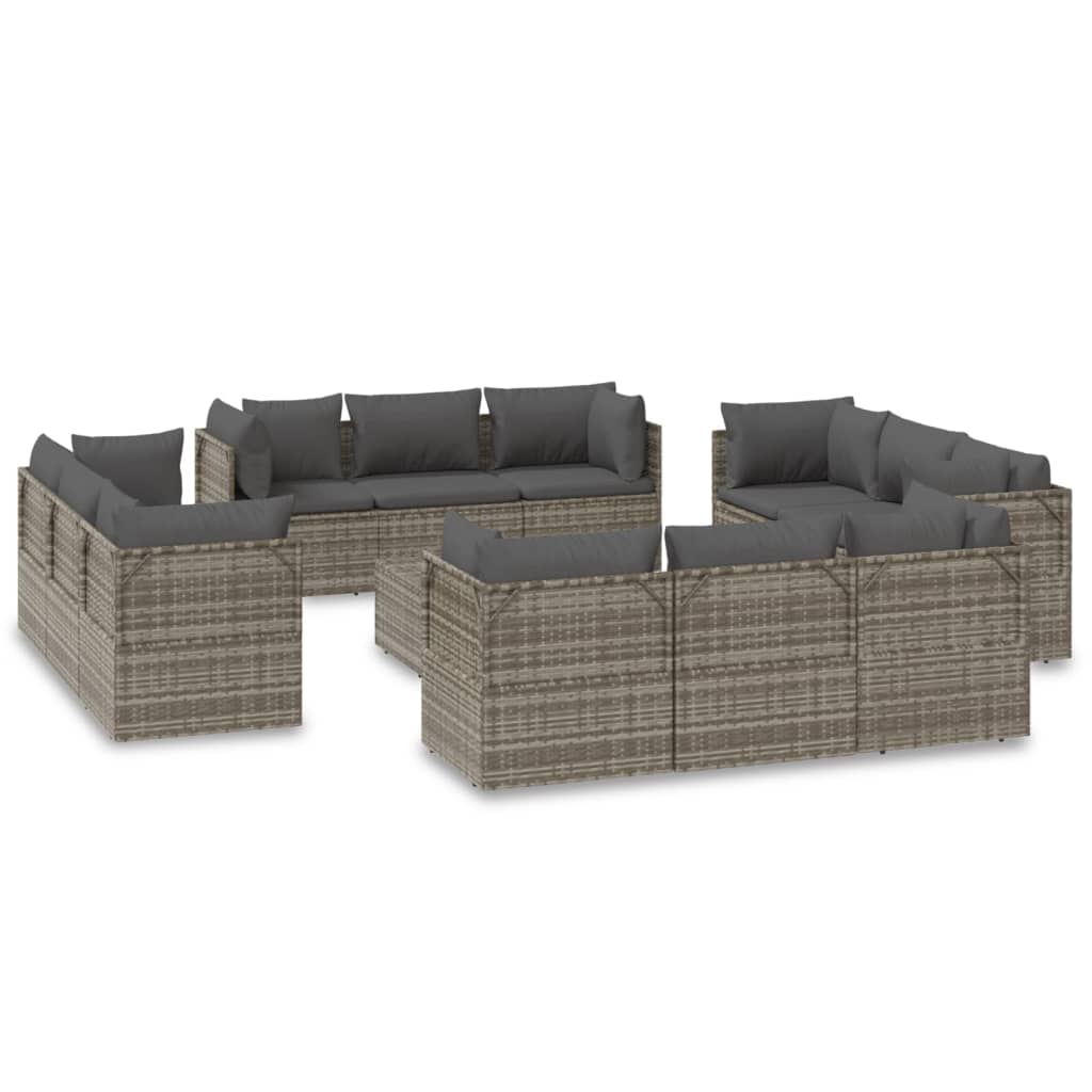 13 Piece Garden Lounge Set with Cushions Grey Poly Rattan
