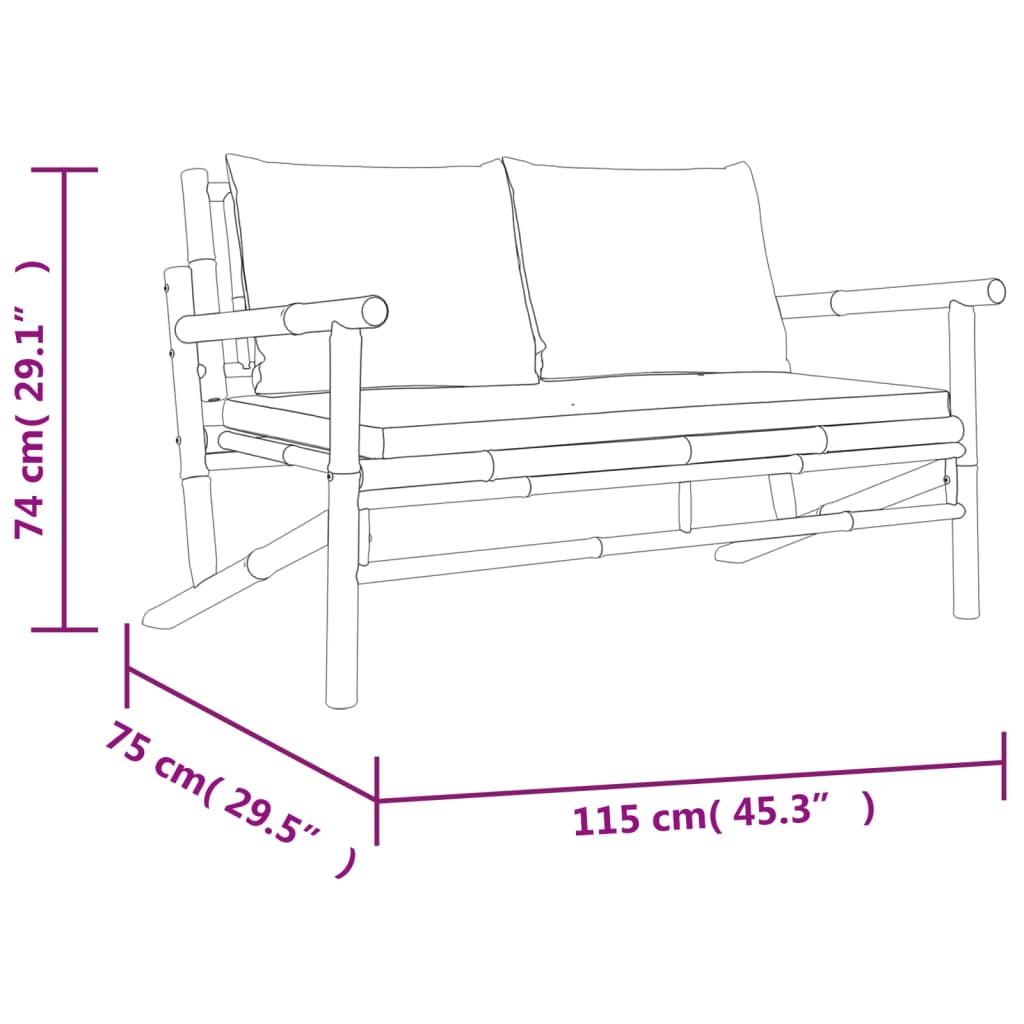 5 Piece Garden Lounge Set with Cream White Cushions Bamboo