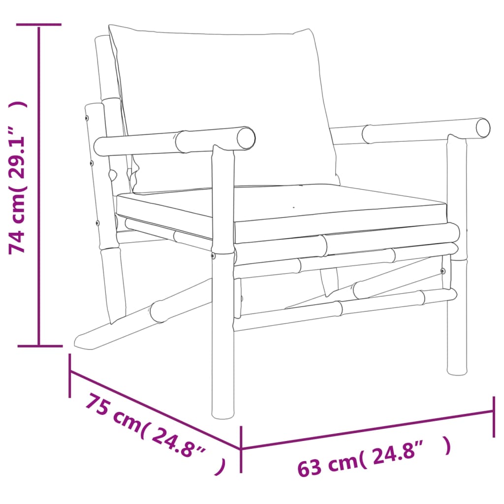 5 Piece Garden Lounge Set with Cream White Cushions Bamboo
