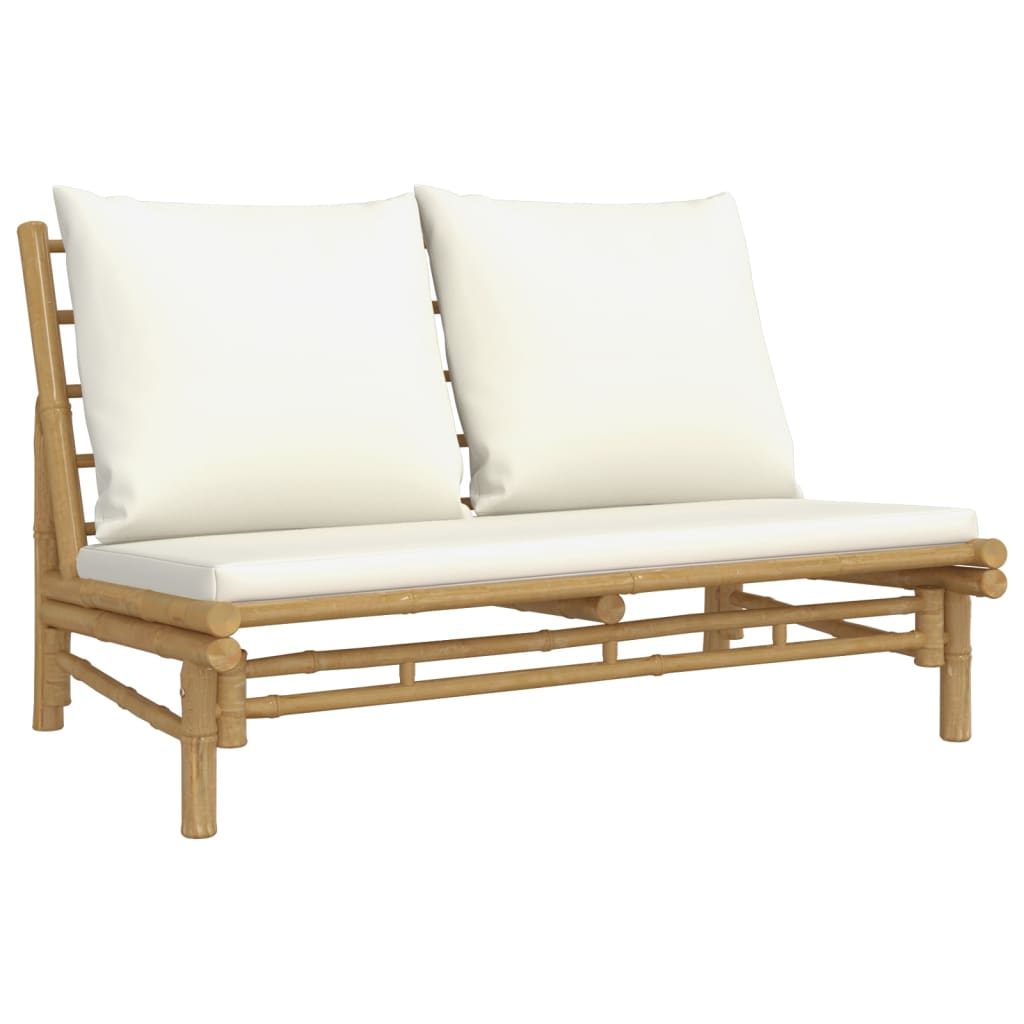 5 Piece Garden Lounge Set with Cream White Cushions Bamboo