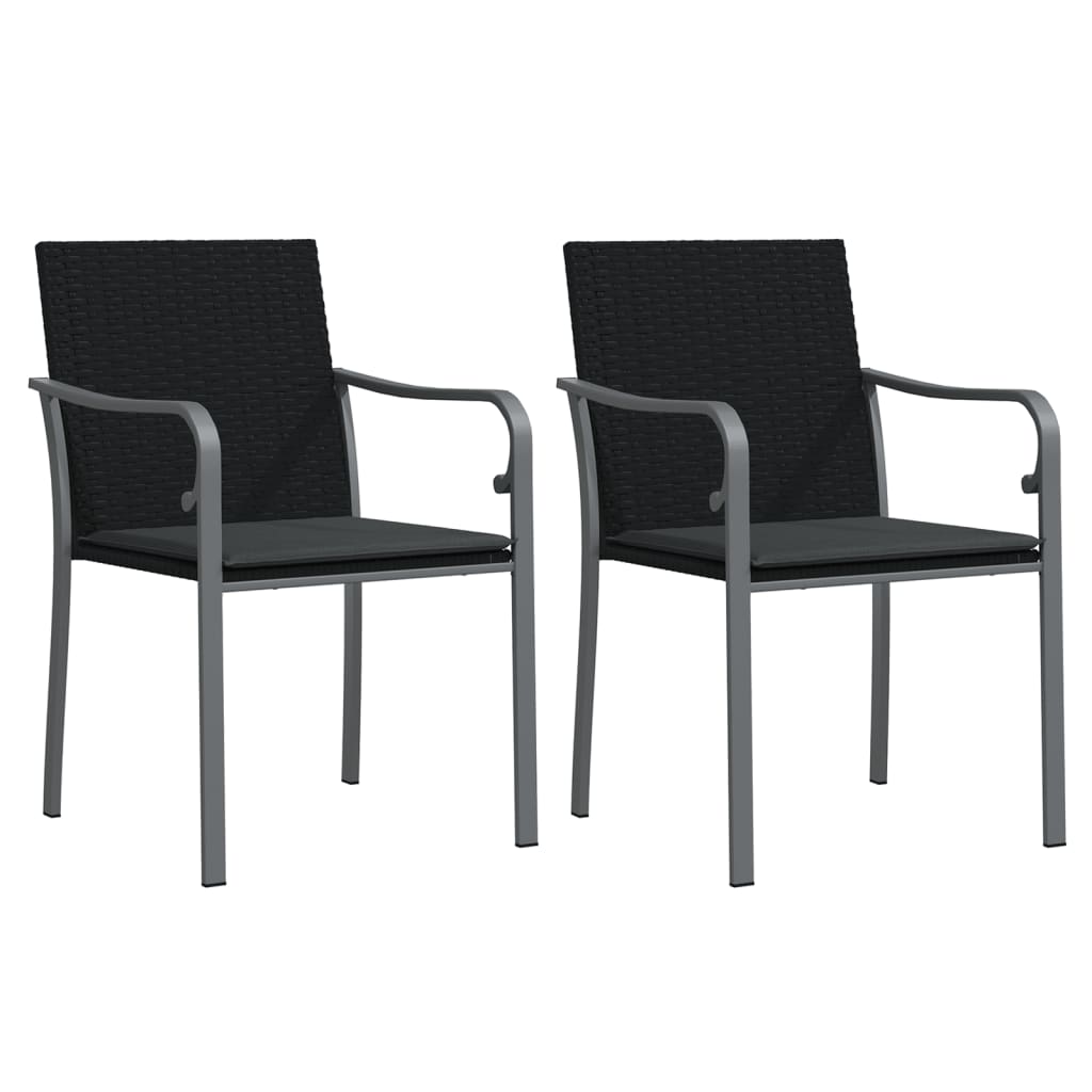 Garden Chairs with Cushions 2 pcs Black 56x59x84 cm Poly Rattan
