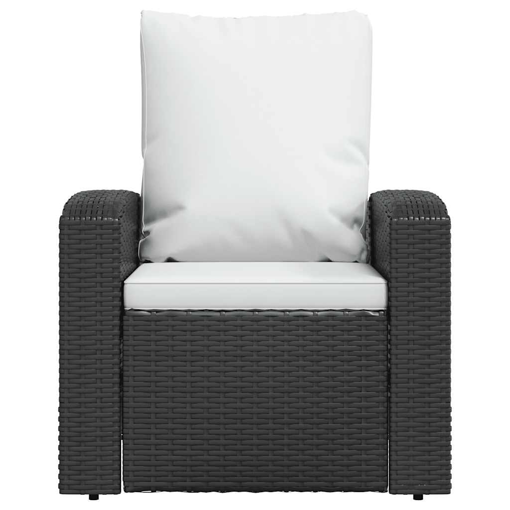 Garden Reclining Chair with Cushions Black Poly Rattan