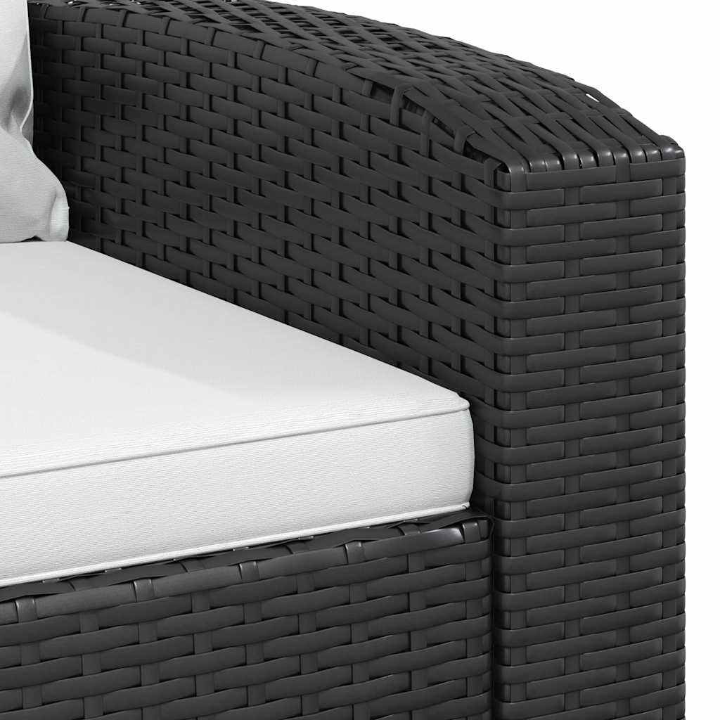 Garden Reclining Chair with Cushions Black Poly Rattan
