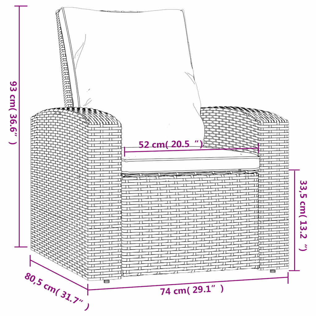 Garden Reclining Chair with Cushions Black Poly Rattan