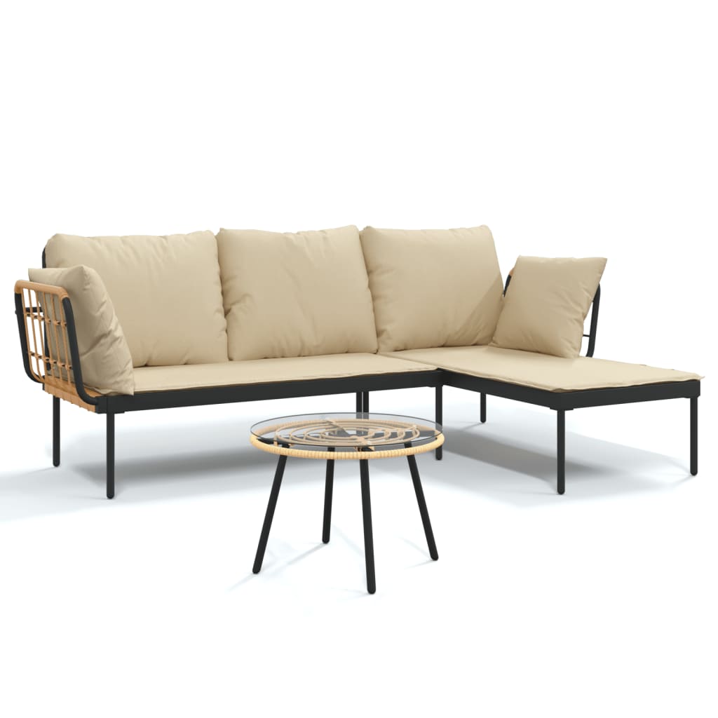 3 Piece Garden Lounge Set with Beige Cushions Poly Rattan