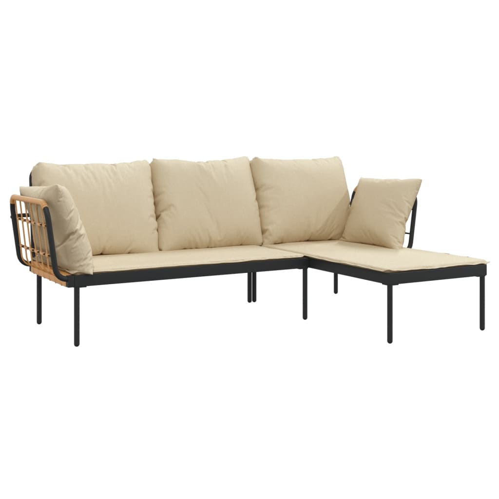 3 Piece Garden Lounge Set with Beige Cushions Poly Rattan