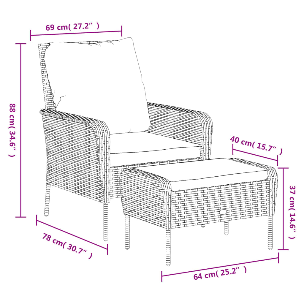 Garden Chair with Footstool Light Brown Poly Rattan