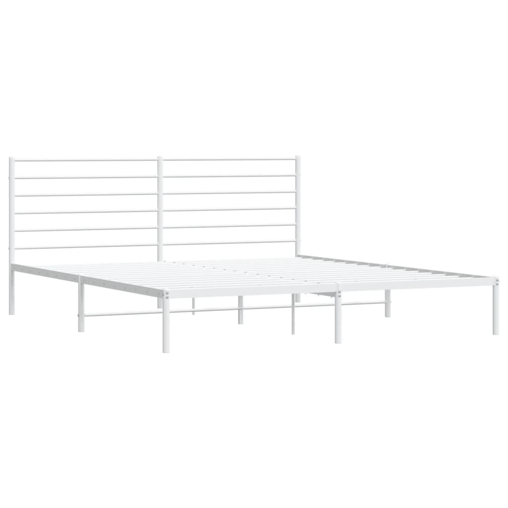 Metal Bed Frame without Mattress with Headboard White 183x203 cm King