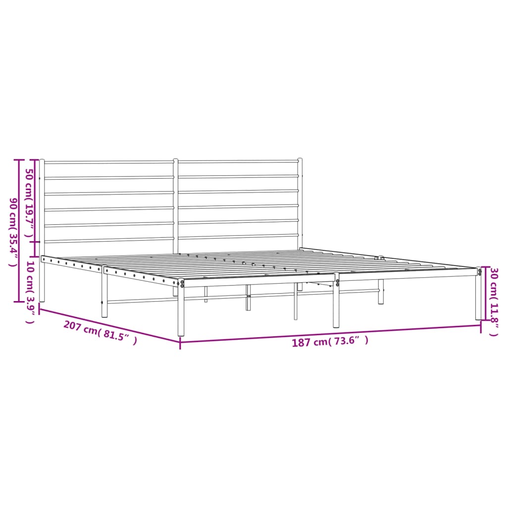 Metal Bed Frame without Mattress with Headboard White 183x203 cm King