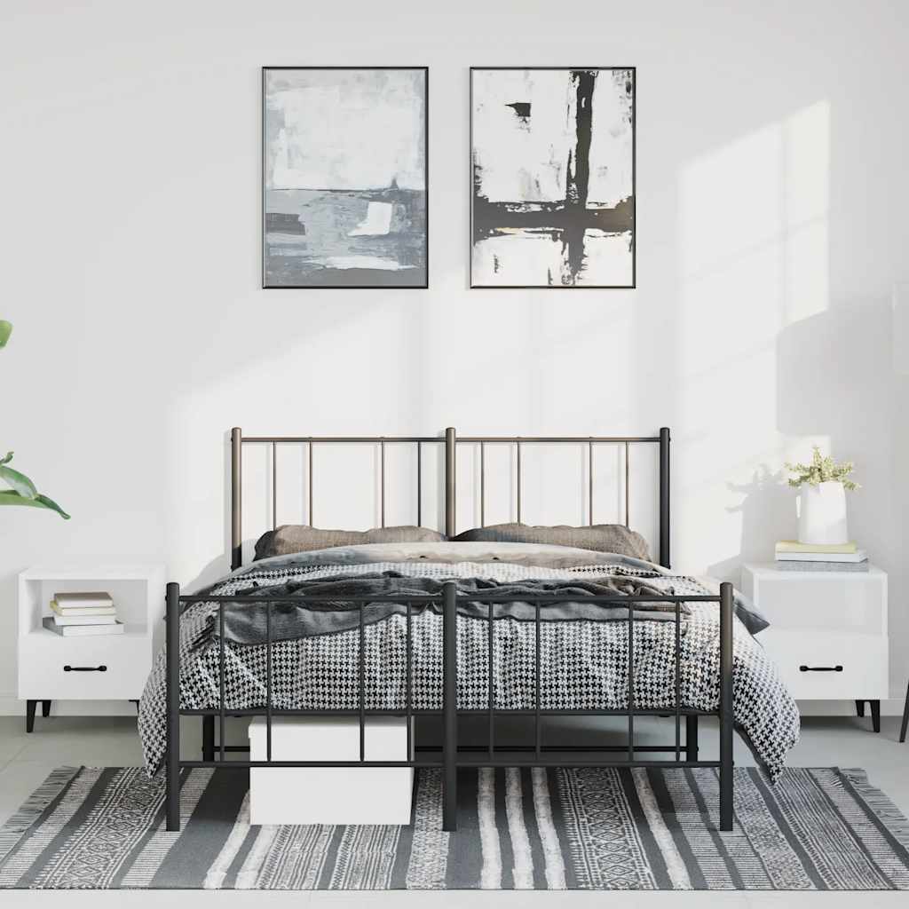 Metal Bed Frame without Mattress with Footboard Black 150x200 cm