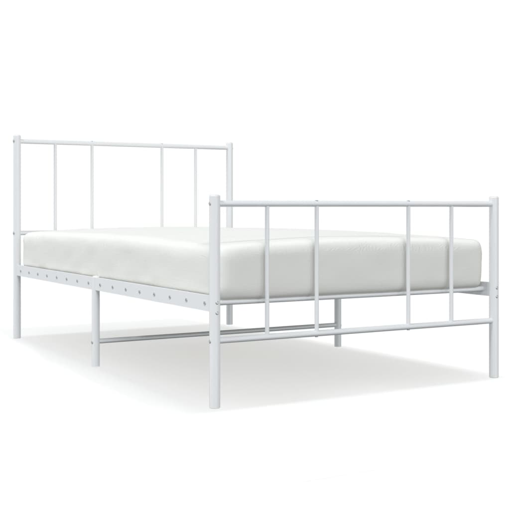 Metal Bed Frame without Mattress with Footboard White 90x190 cm
