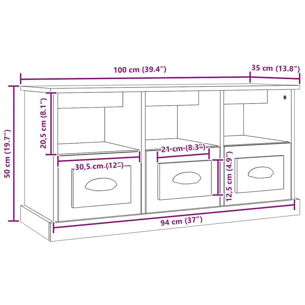 TV Cabinet Smoked Oak 100x35x50 cm Engineered Wood