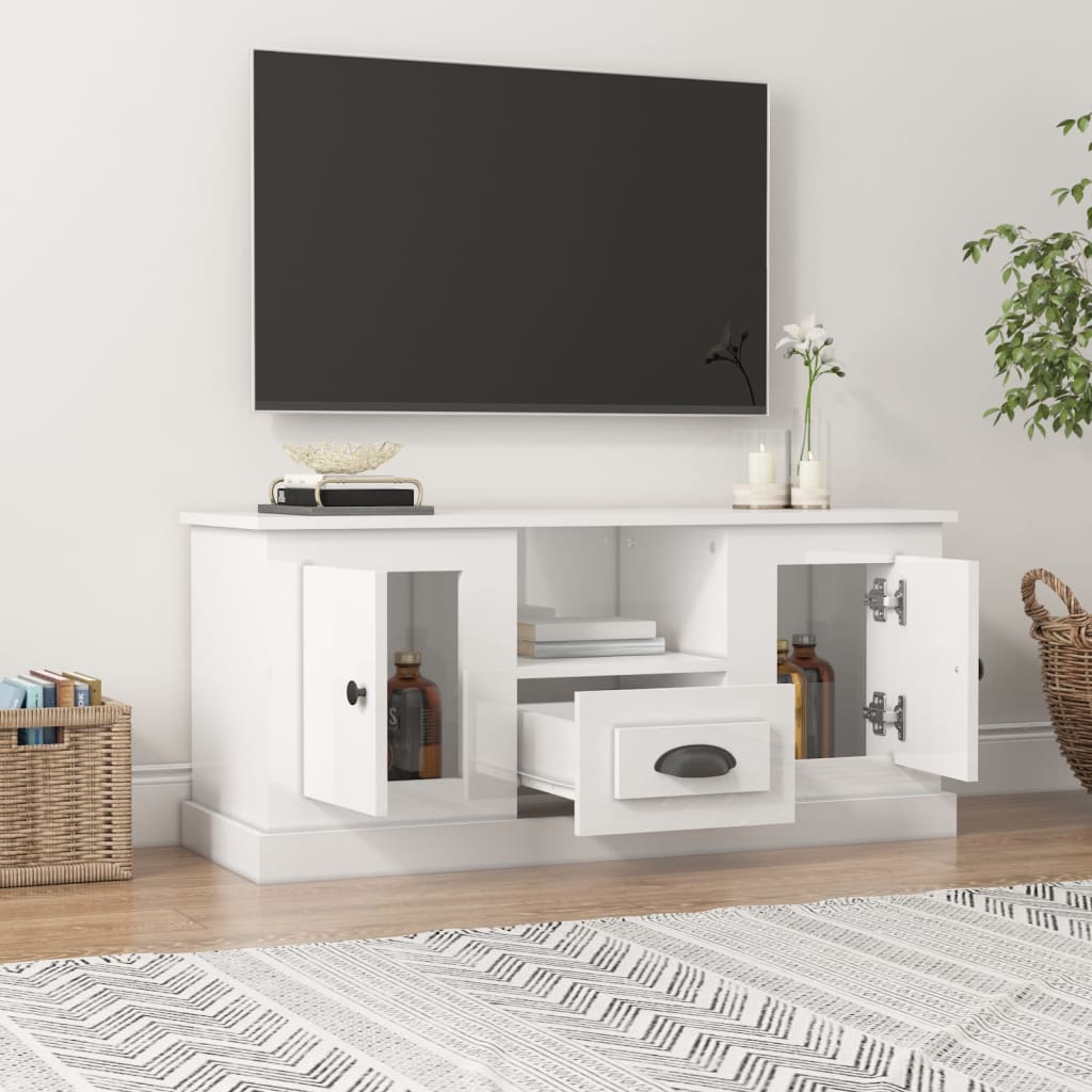 TV Cabinet High Gloss White 100x35.5x45 cm Engineered Wood