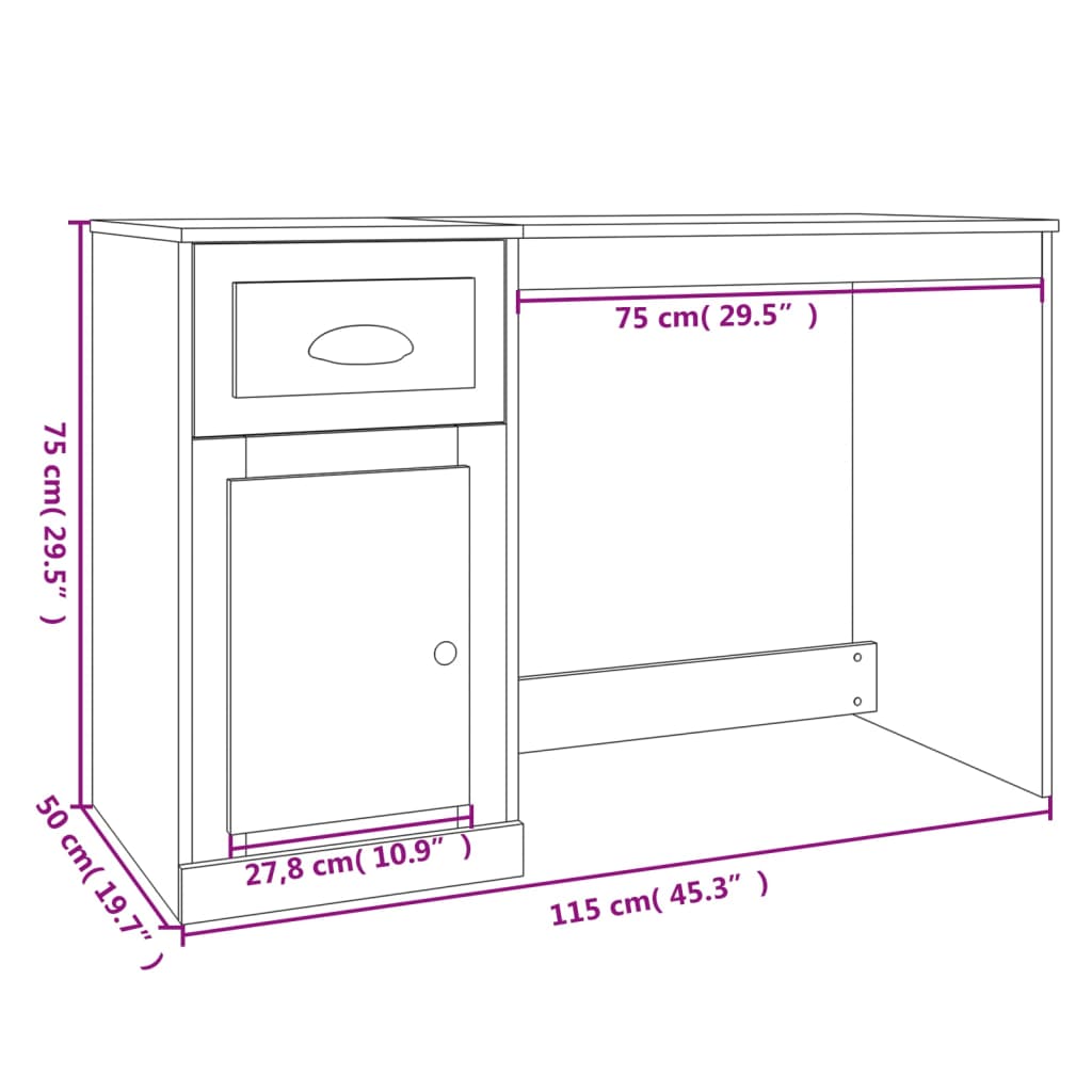 Desk with Drawer Brown Oak 115x50x75 cm Engineered Wood