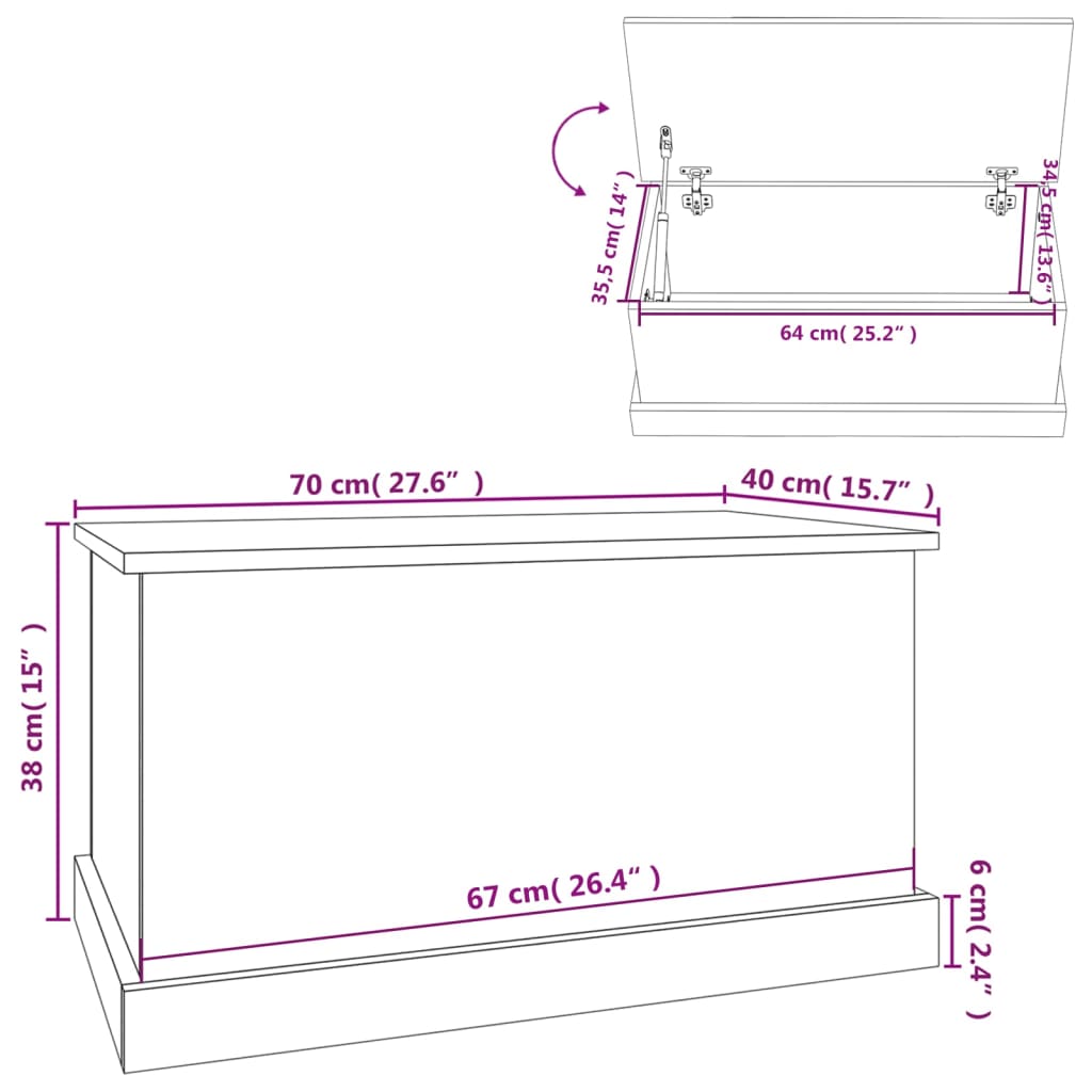 Storage Box High Gloss White 70x40x38 cm Engineered Wood