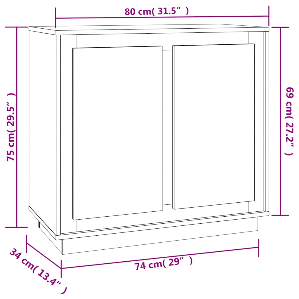 Sideboard Black 80x34x75 cm Engineered Wood
