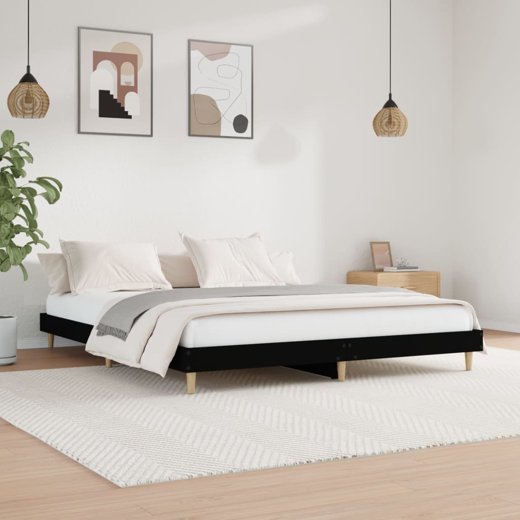 Bed Frame without Mattress Black 150x200 cm Engineered Wood