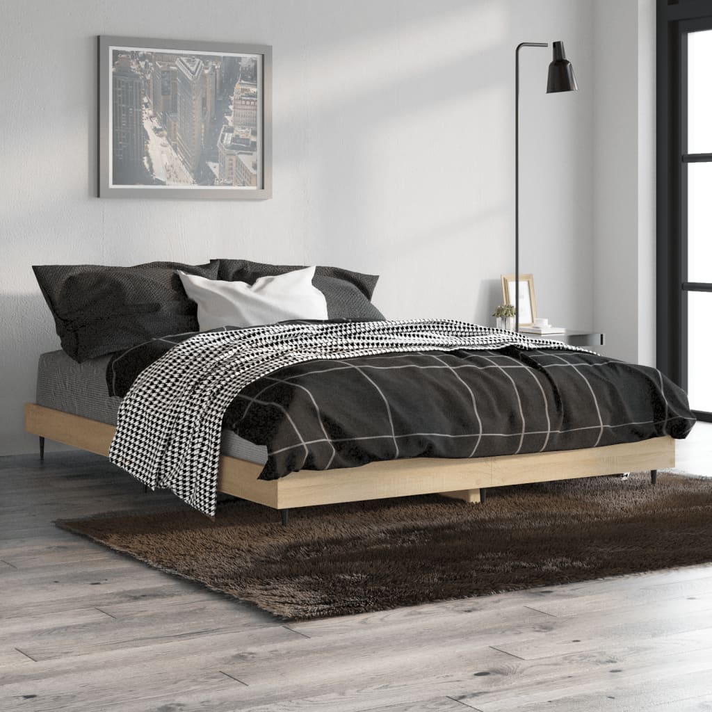 Bed Frame without Mattress Sonoma Oak 135x190 cm Engineered Wood