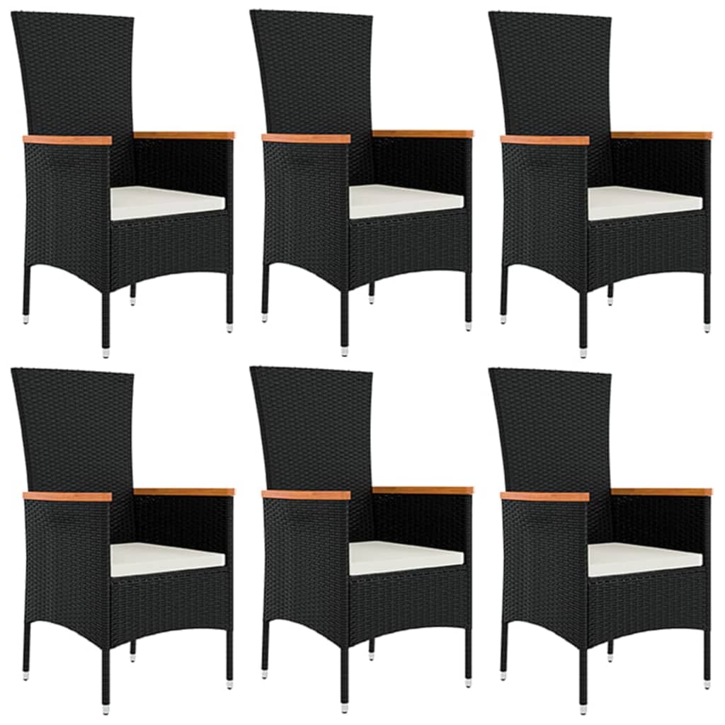 7 Piece Garden Dining Set with Cushions Black Poly Rattan