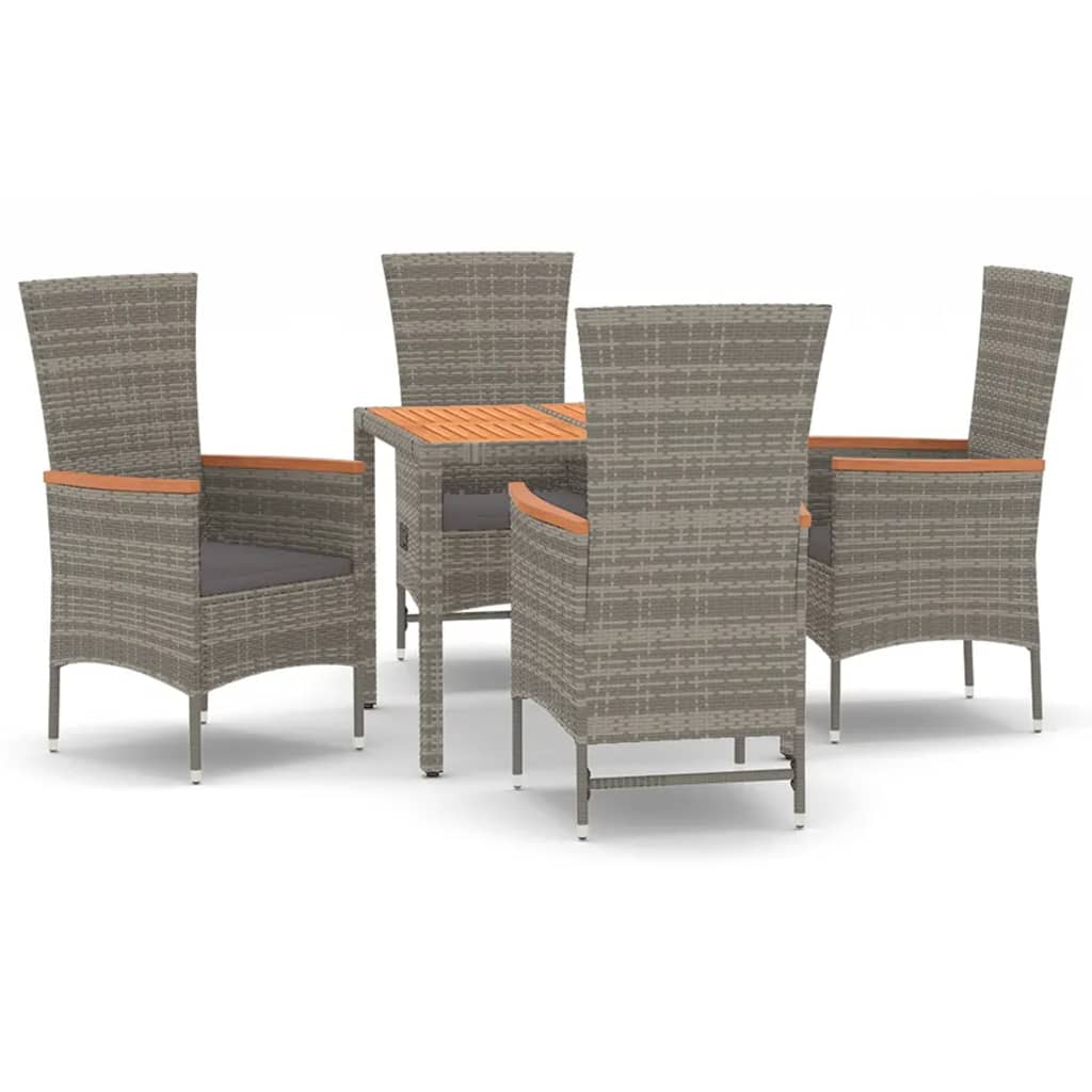5 Piece Garden Dining Set with Cushions Grey Poly Rattan